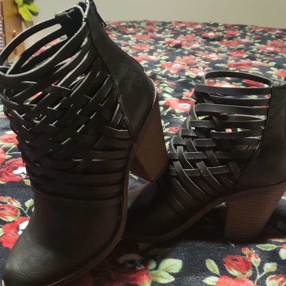 Fergalicious Black Strappy Heeled Boots